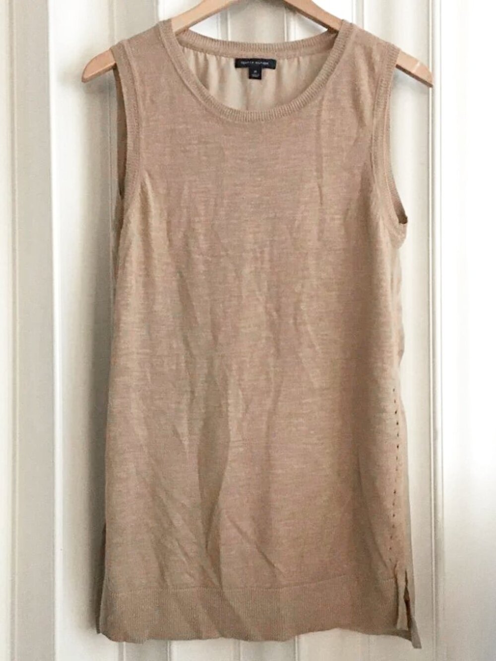Tommy Hilfiger Long Ramie Knit Two Fabric Tank Top Medium Sand